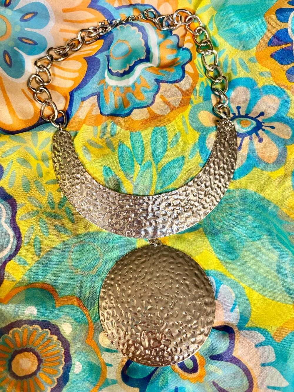 Hammered Silver Statement Necklace - Women Jewelry